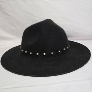 Charming Charlie 100% Wool Studded Wide Brim Panama Hat, Black